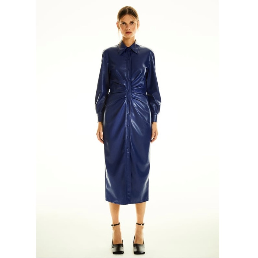 Zara Blue FAUX LEATHER SHIRT DRESS